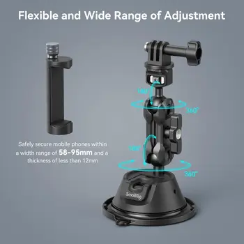 Smallrig Suction Cup Mount for Gopro with Anti-Twist Pin, Metal Windshield Car Mount Outside, Dash Mount for Vlogging - 4275 product image