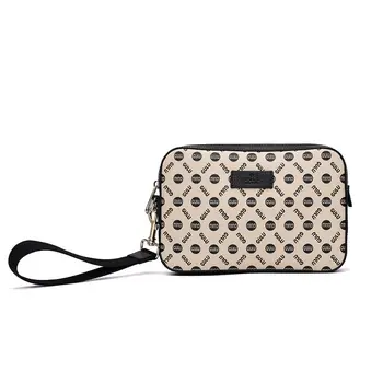 2025 Vintage Style High-End Men's PVC Leather Handbag Customizable ODM with Zipper Closure and Aligned Pattern Logo Decoration