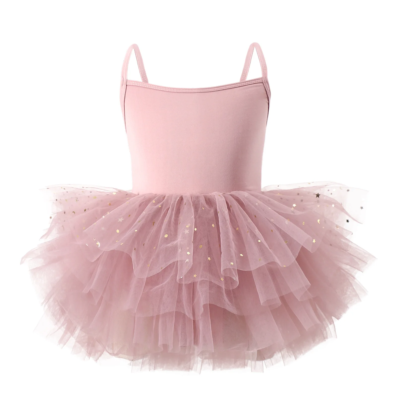 Pink Milk Silk Shiny Spaghetti Strap Stars Ballet Dress Tutu Skirt Kids Baby Bodycon Romper Jumpsuit