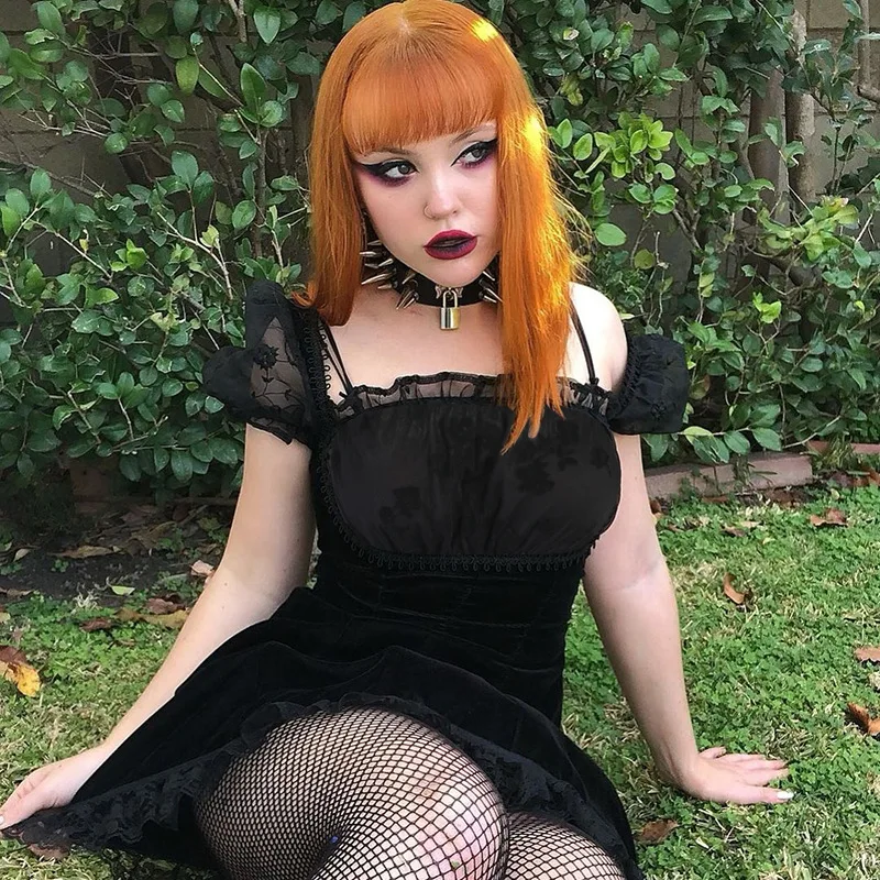 Gothic Mini Dress by coldker, Velvet Fabric, Short