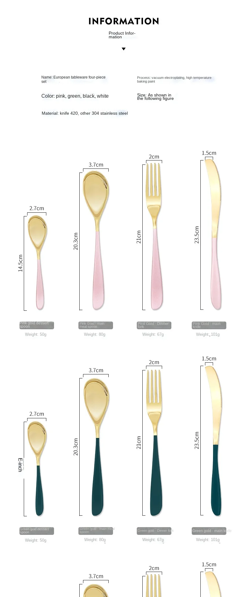 White Metal Matte Hotel Gold Cutleries Dining Set Stainless Steel Black Cutlery