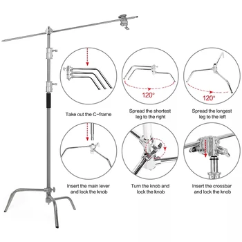 3.3M Photography C Stand Light Stand Heavy Duty Stainless Steel Magic Leg Arm Crossbar Grip Head Tripod detail image