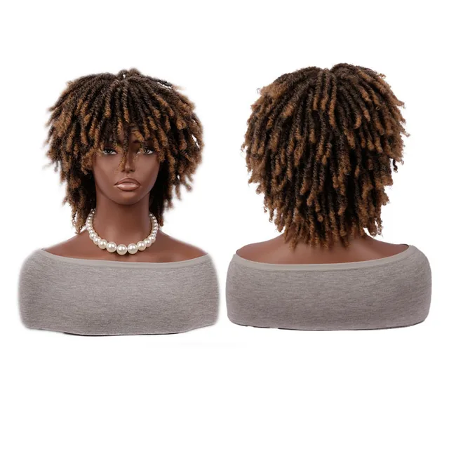 Women's Short African Wig with Fluffy Volume Chemical Fiber Barrel Curved Gradient Color Dirty Braid Head Covering