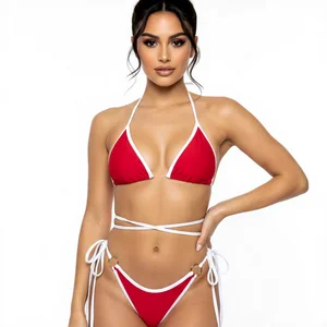 2026 Euro-American Style Triangle Bikini Solid Thong Design Swimwear Women High Cut Two Pieces Swimsuit  Factory Manufacturer