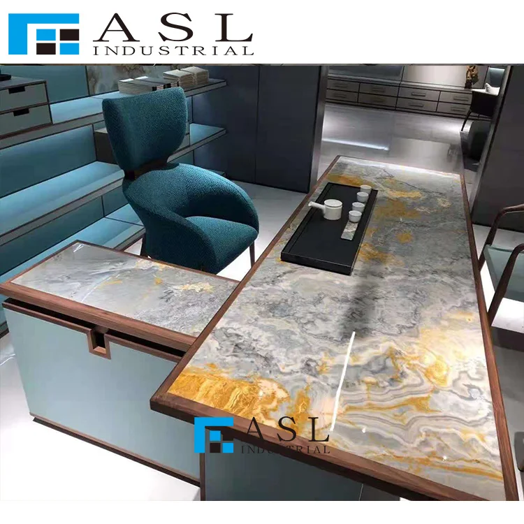 Highly polished blue onyx stone green tiles gold royal onyx panel onice marble kwartsiet floor blue ice onyx panel