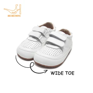 Babyhappy Factory Manufacturer Flexible Boy Girl Kids Barefoot Zero Drop White Genuine Leather Wide Toe Baby Shoes