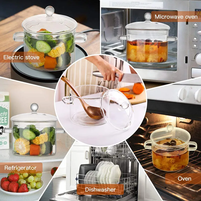 38Years Factory Heat-Resistant Glass Clear Stovetop Cooking Saucerpan Thick  Glass Cooking Pot