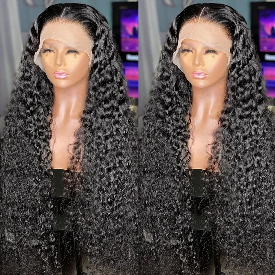 250 Densitet Lockigt HD Transparent Lace Frontal Peruk Brasiliansk Remy Vatten Djupt Vågigt Äkta Hår Peruker För Kvinnor_voghion.com