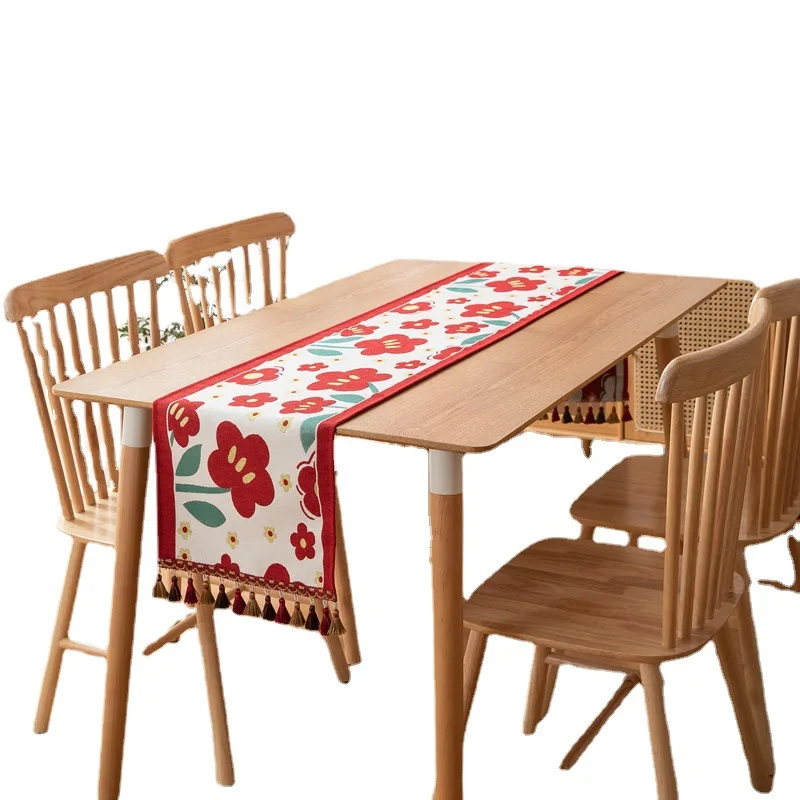 JU-468 Роскошные жаккардовые Цветочные Цветы настольная дорожка с высококачественными кисточками