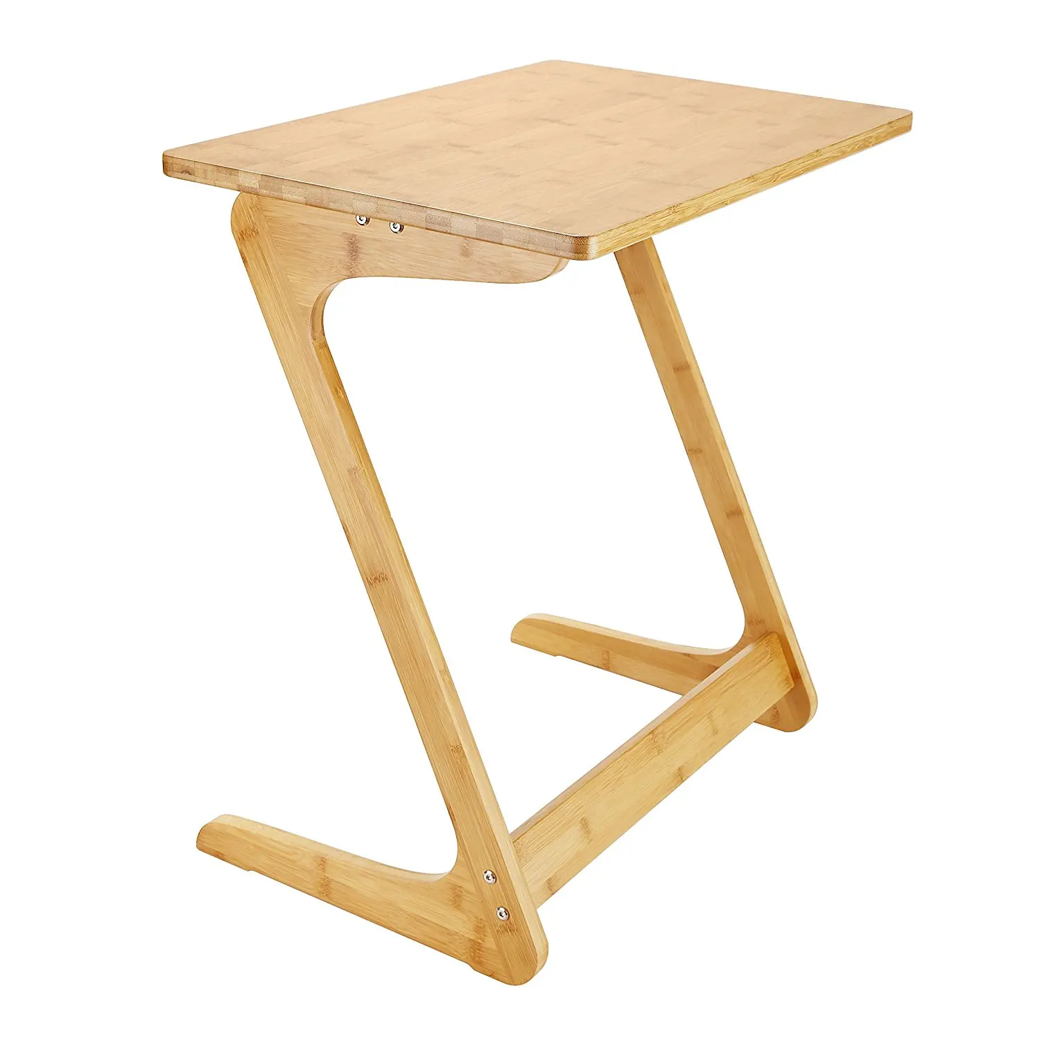 Bamboo Bed Side Table Z-Shape Coffee Snack End Rack Portable Workstation Laptop Desk with Painted Surface