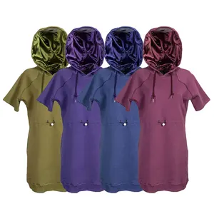 Huili Manufacturer Custom logo High Quality Designer Drawstring Waist Loose Hooded Dress Custom Knitted Hoodie Dress for Women