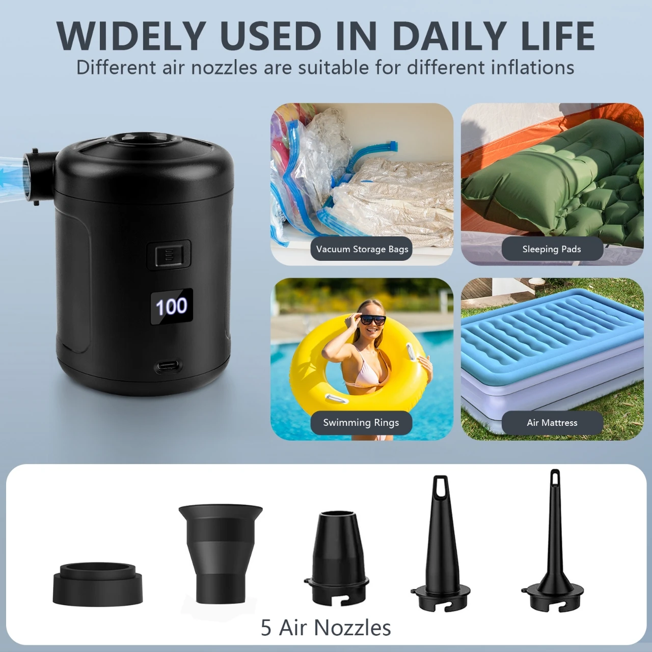5 in 1 Mini Electric Air Pump with LCD Display 6000mAh Battery for Air Mattresses Pool Floats Vacuum Storage Bags - view 6