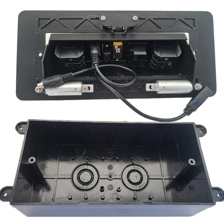Black Top Grade Desktop Power Socket Usb Double 16a 2-Pin/3pin Sockets Slowly Pop up Embedded Conference Desktop Socket