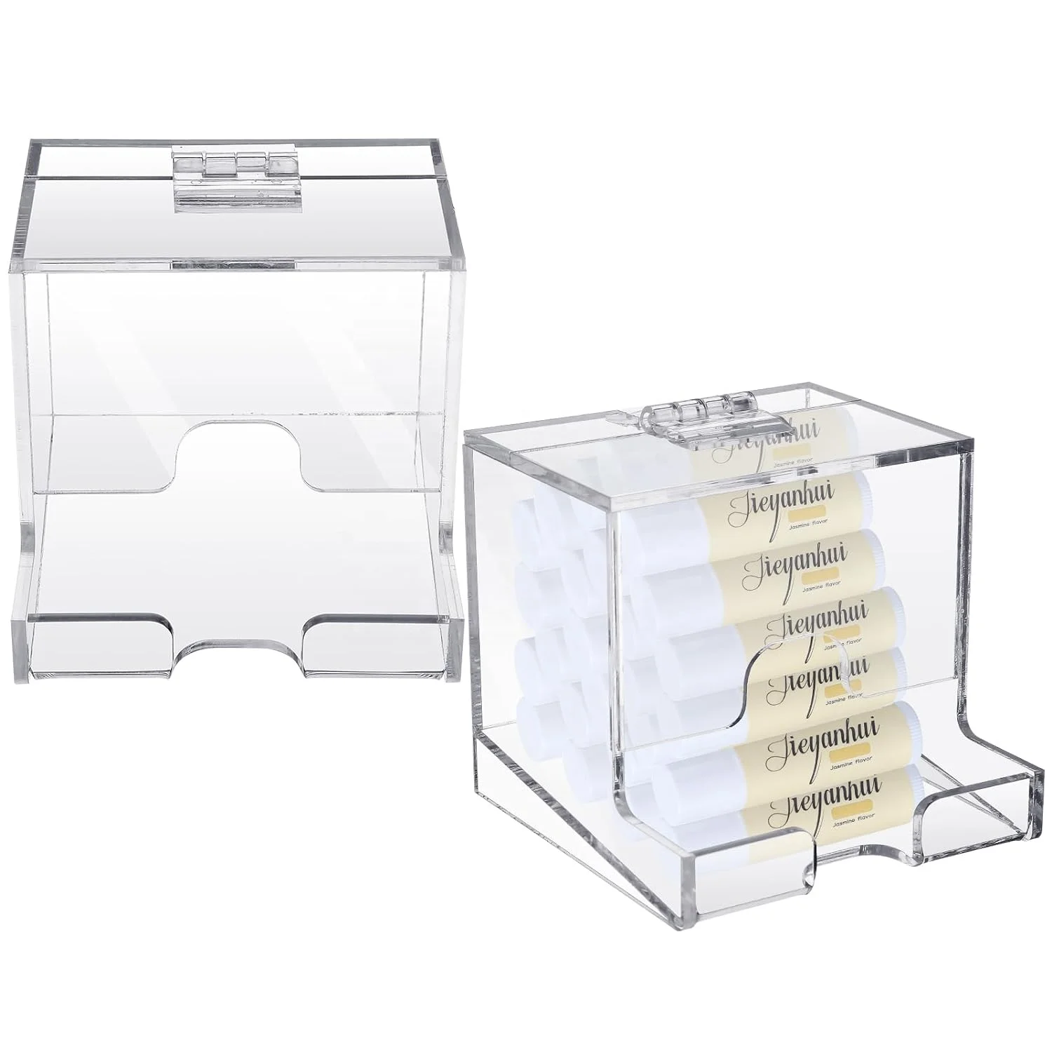 Wenqik 2er Set Acryl Lippenbalsam Spender Mit Scharnierdeckel – 8.6x8.6x7.8cm, Transparent, Für Schminktisch & Salon