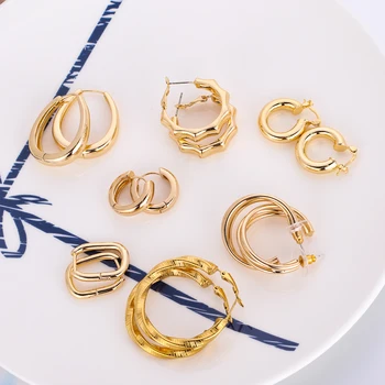 Wholesale Fashion Women Stainless Steel 18K Huggie Gold Plated Hoop Earrings Jewelry