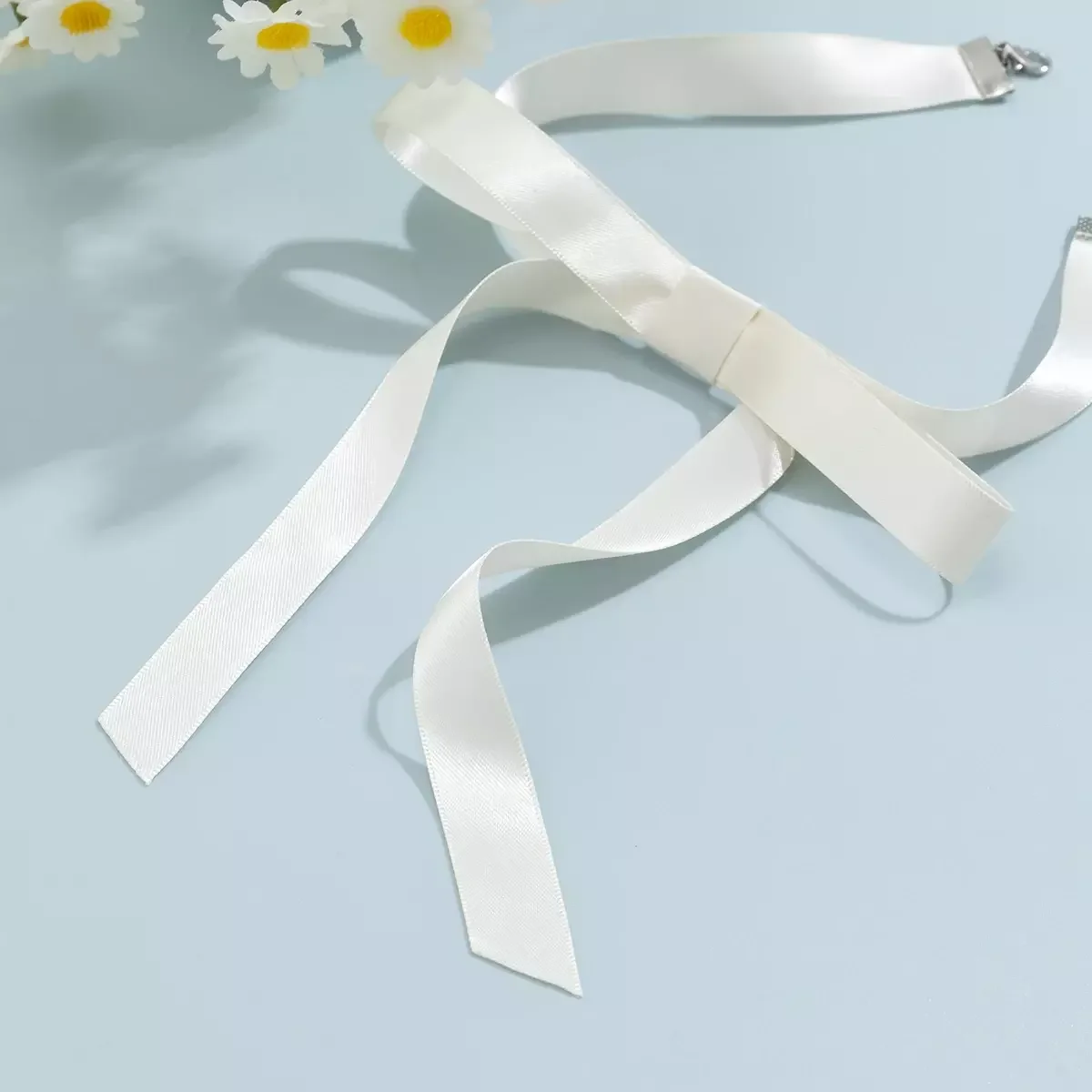 SHIXIN Elegant White Ribbon Bow Choker Necklace for Women