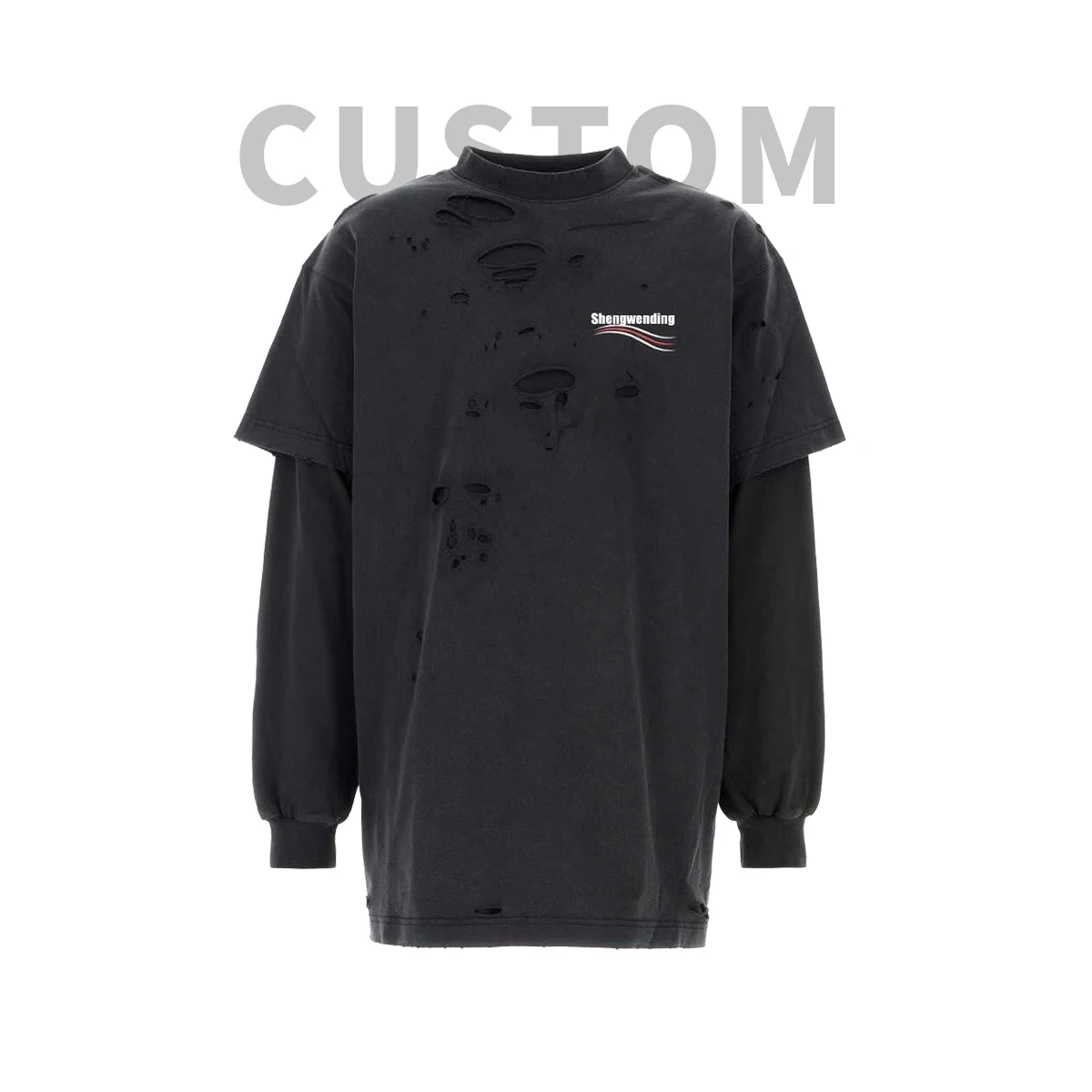 Sudaderas para Hombre Personalizadas 100% Algodón Ropa Urbana Lavado Ácido Dañada 300gsm Tallas Grandes Diseño de Impresión Pesada para Hombre