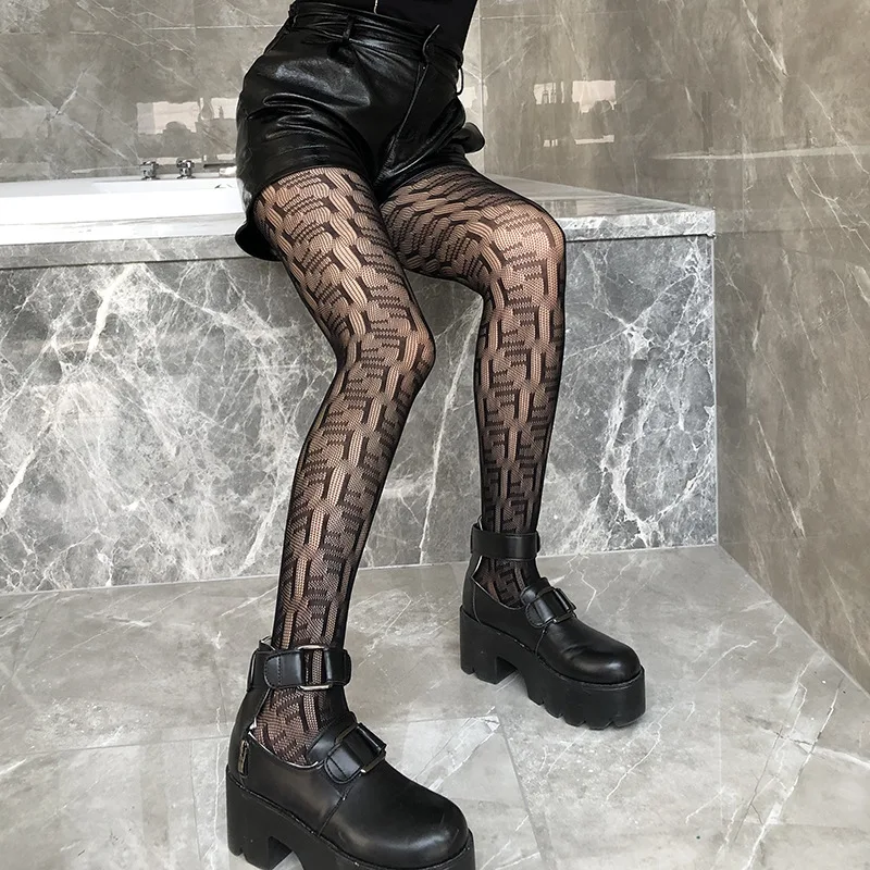 Fashionable Tide brand F letter fishnet stockings women sexy translucent ultra-thin anti-hook silk pantyhose stockings