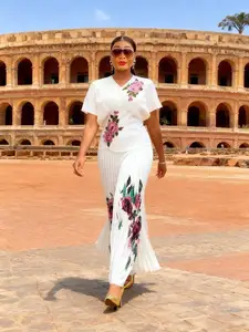 European and American Large-size Women's Blouses Paired with Skirts - Fashionable Printed Pleated Sets