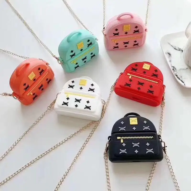 3D дизайнерский рюкзак для Airpods 2 силиконовый чехол длинный ремешок сумка через плечо роскошные женские чехлы