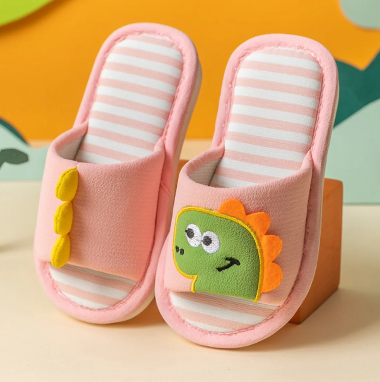 Детские ленивые модные тапочки нового дизайна, льняные тапочки с открытым носком