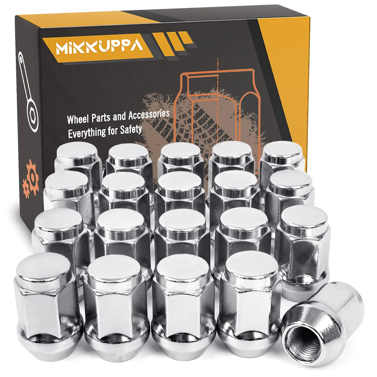 Mikkuppa 20pcs M12x1.5 Lug Nuts Chrome Closed End Solid Wheel Lug Nut