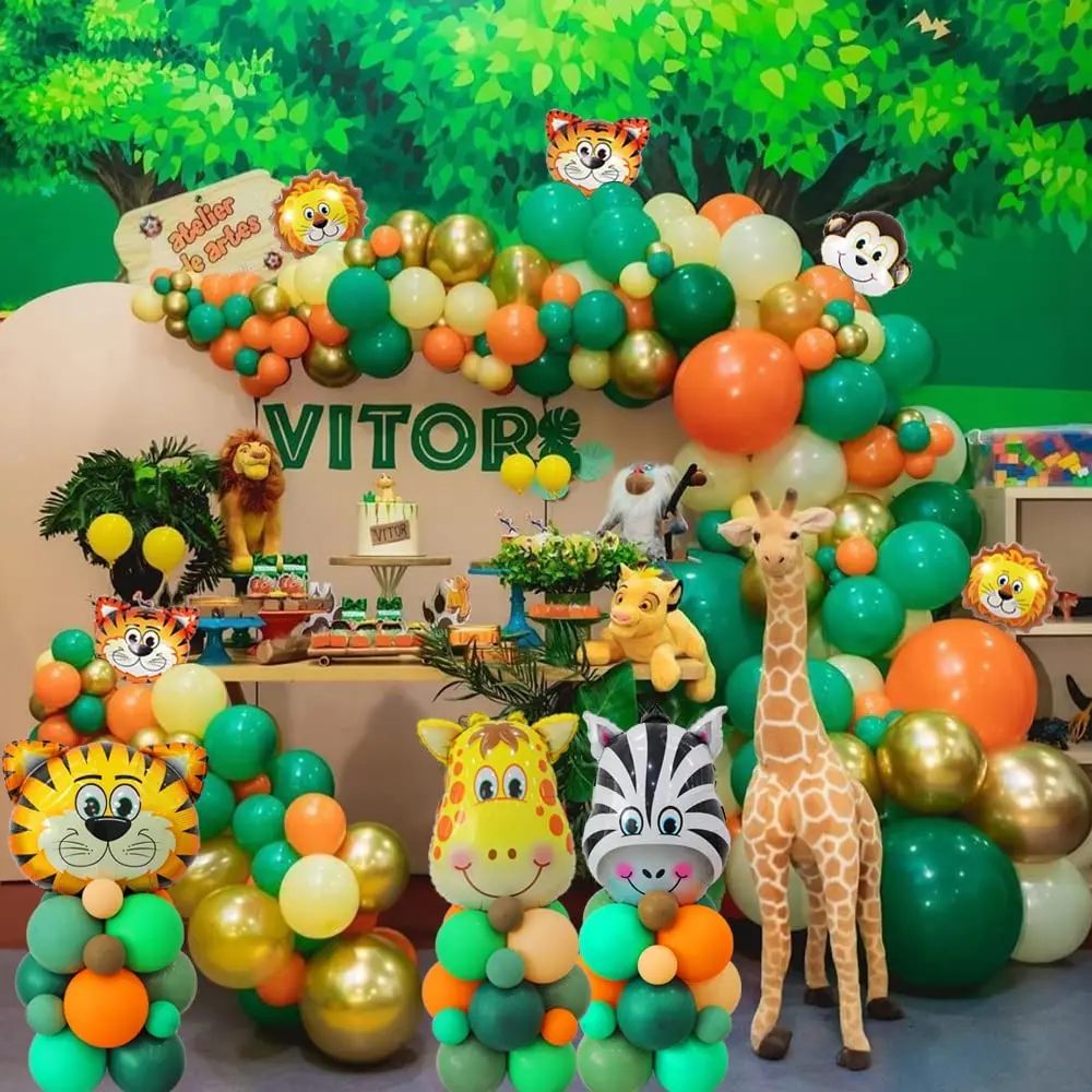 120 Pezzi Safari Compleanno Palloncini Ghirlanda Set Giungla Arco Di Palloncini 4D Stampa Animale Foil Ballon Bambini Baby Shower Genere Rivela Compleanno Decor - Italia - Foto 5