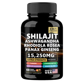 Energy Booster Veggie Capsules With Ashwagandha Rhodiola Rosea Panax Ginseng Turmeric Ginkgo Biloba Stinging Nettle