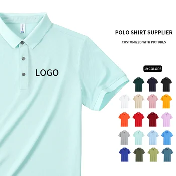 Custom Logo Printed Short Sleeve Ice Silk for Polo Shirt Solid Knitted Workwear for Corporate Business Uniform for Team