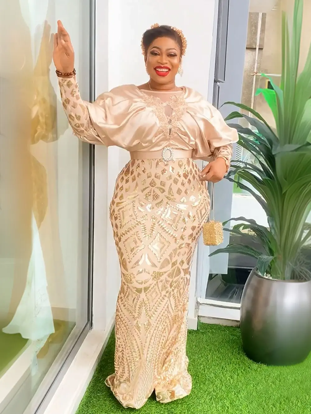 long elegant dress size xxxl Ladivine CD796 Elegantly Fitted Formal Gown with Leg Slit Greenery / 24