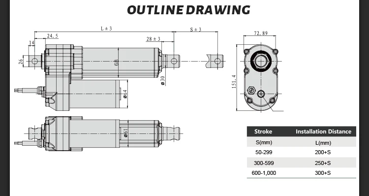 PrimoPal 50~1000mm-stroke-linear-actuator 2000~7000N Recriprocating Sycronized Push Rod Motor Waterproof Linear Actuator 12V