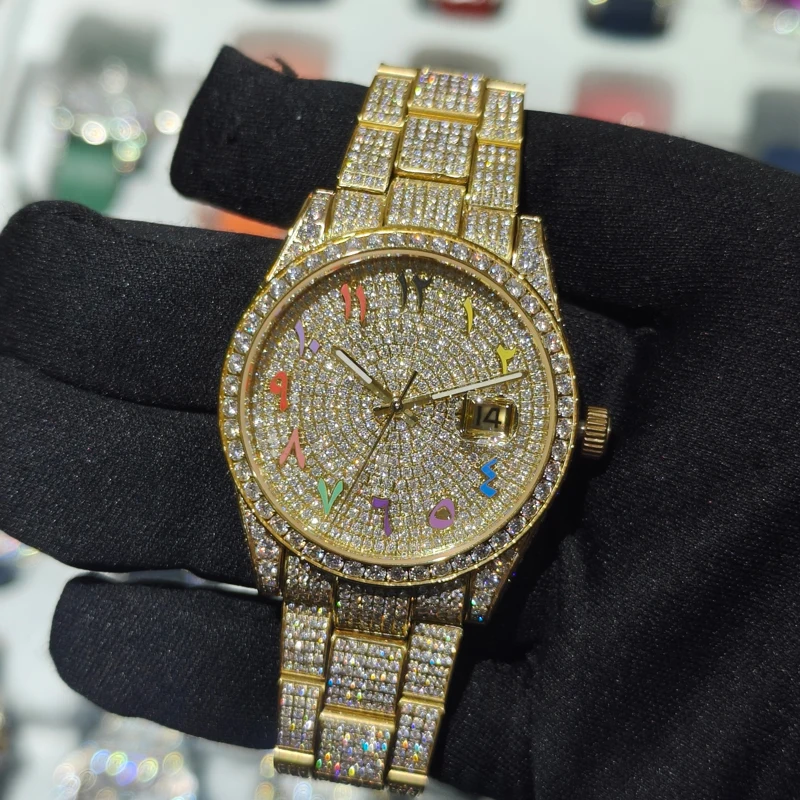 Hip Hop Bust Down Custom Automatic Mechanical Watches Luxury Brand Gold Iced Out VVS Moissanite Diamond Watch for Men