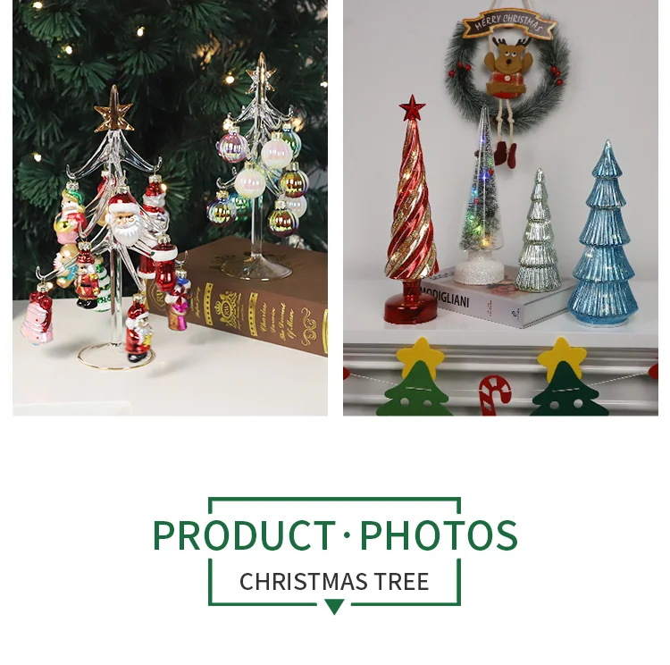 Custom Hand Blown New Design Elegant Snow Covered Christmas Tree Shiny Lighted Home Indoor Decoration Clear Glass details