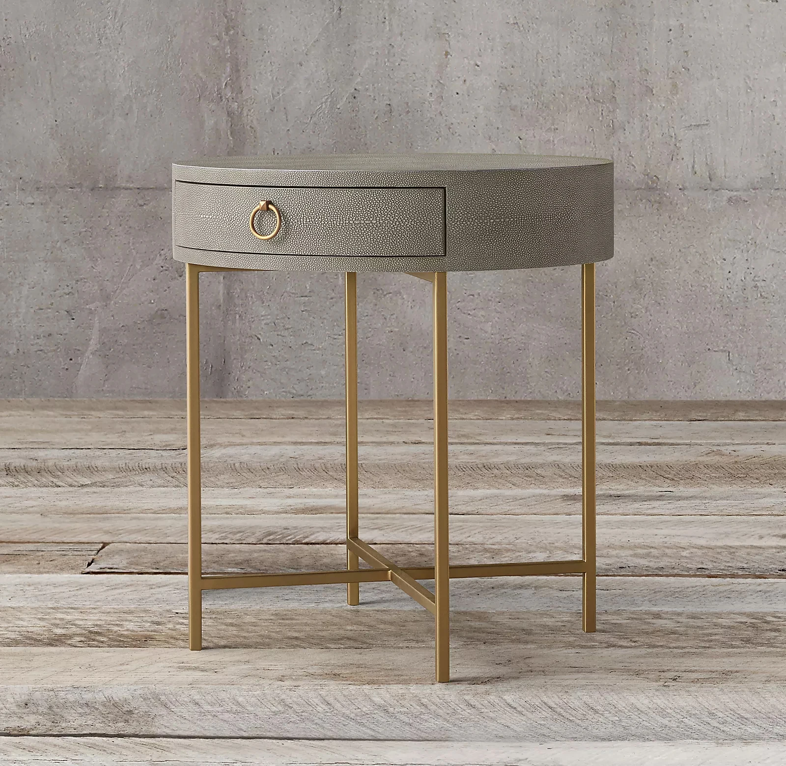 Mrs Woods High Quality Shagreen Golden Gray Modern Bedside Tables for Hotel Rooms Round Nightstand Pedestals Bedroom Table