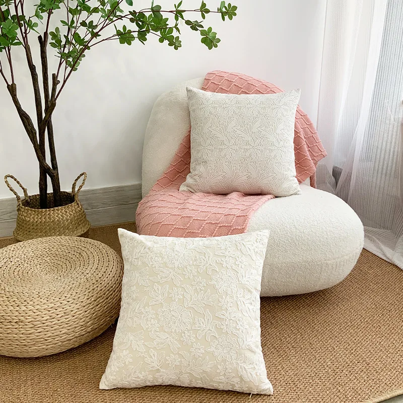 French Light Luxury Lace Large Flower Throw Pillow Ins Cotton And Hemp ...