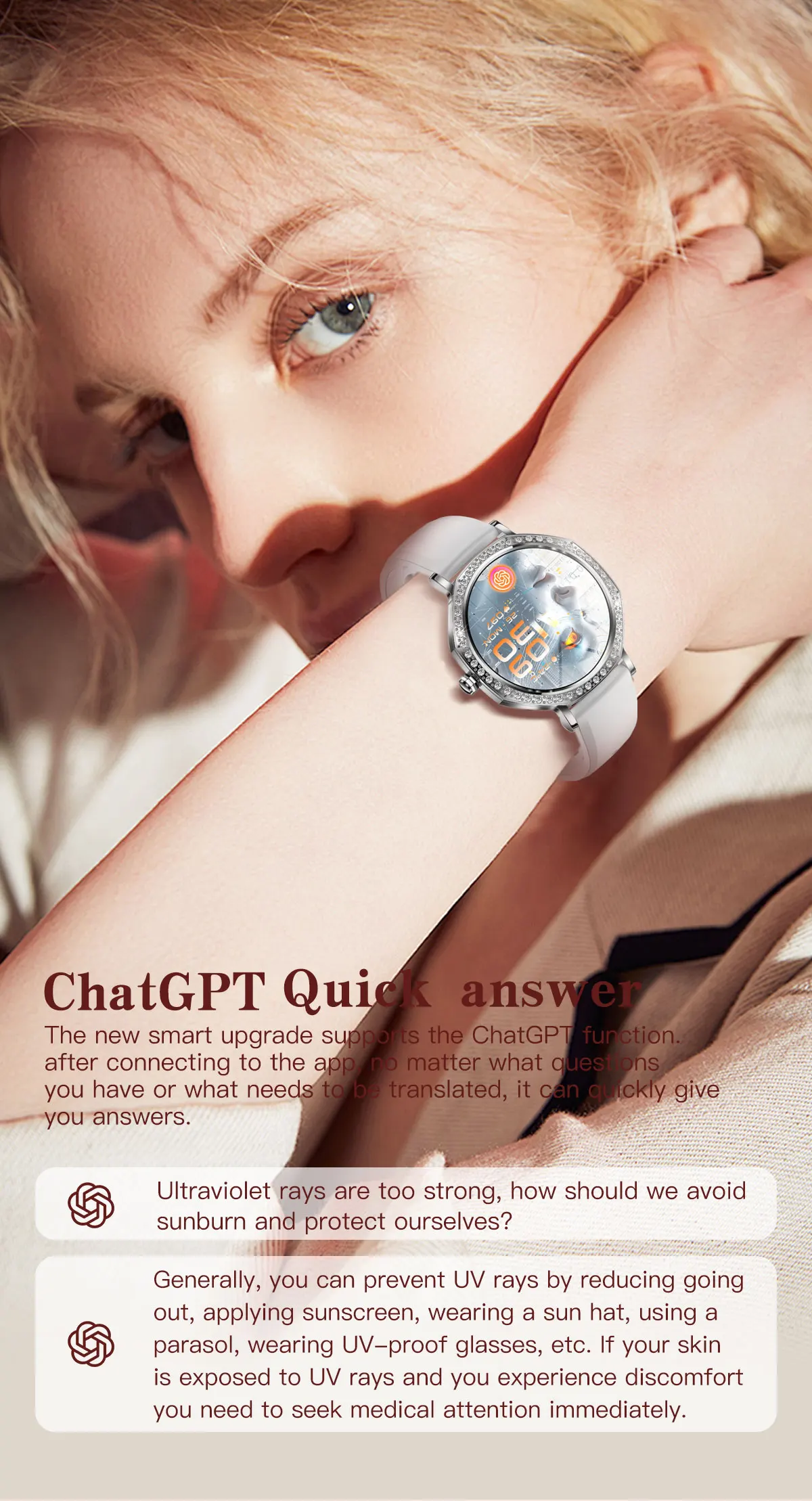 product ultra thin women smart watch heart rate recording fitness exercise modes gps tracking support ai voice blood oxygen monitoring-6