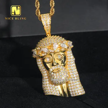 18K Gold Plated Moissanite Jesus Pendants Fancy Pear Diamond Jesus Head Pendants 925 Silver Iced Out Hip Hop Jewelry