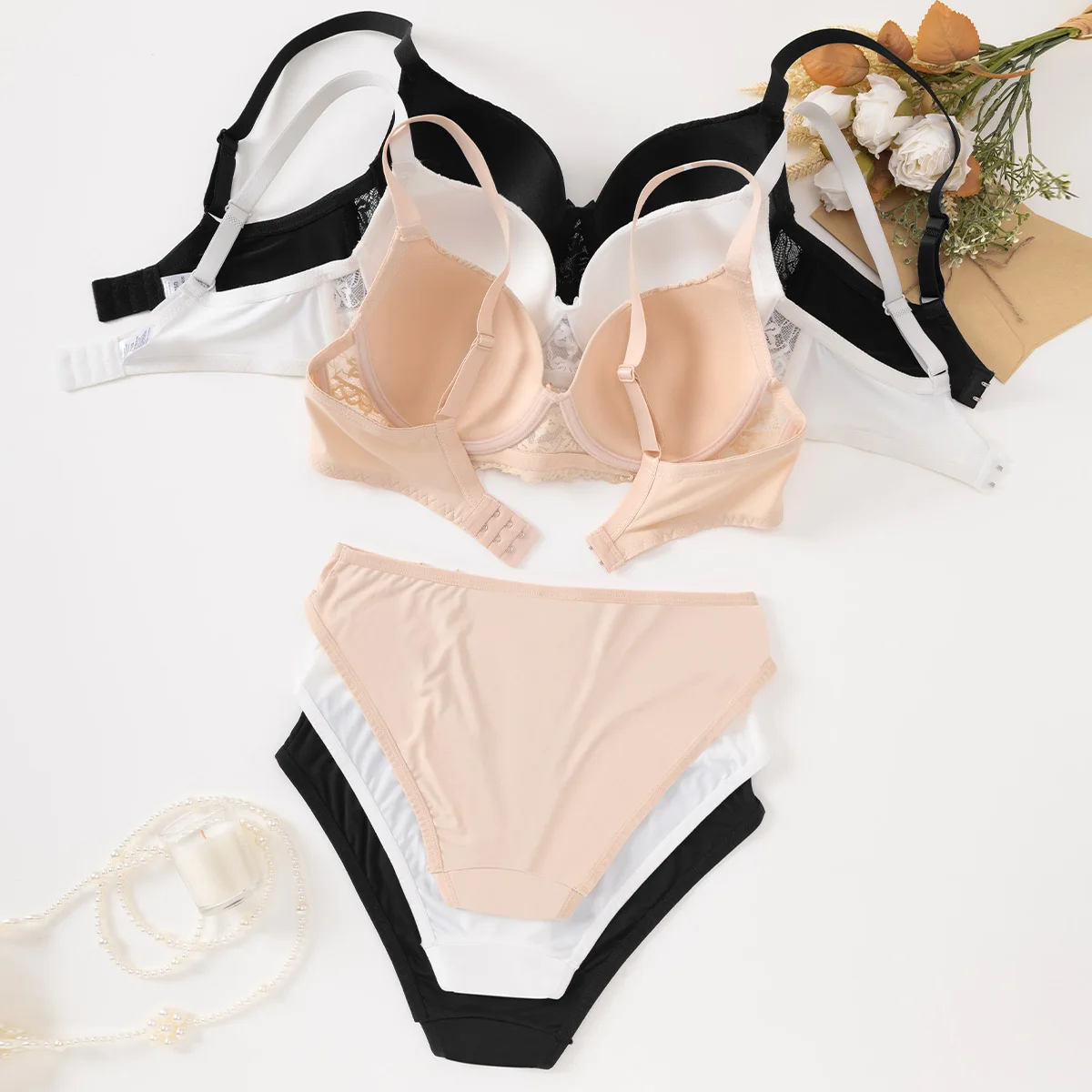 High Quality Lace Design Sewing Bra Set Gathering Push up Wonder Underwear Highly Elastic Panty and Bra Set for Women Ladies