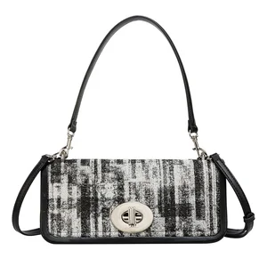 2026 Original Design Luxury Women's Single Shoulder Crossbody Bag Striped Polyester Autumn Fashion Two Direct Guangzhou Factory