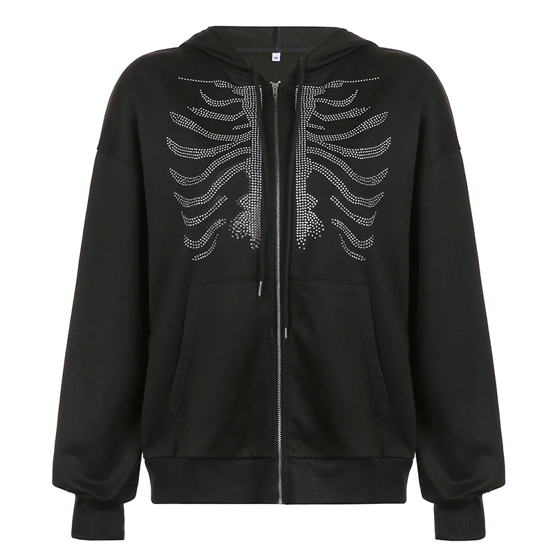 diamond skeleton zip up hoodie