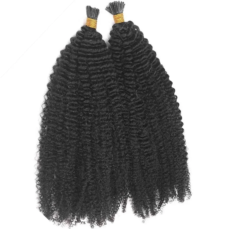 Mongolian Remy I Tip Hair Extensions Afro Kinky Curly Pre Bonded Microlinks Fusion Natural Color_voghion.com