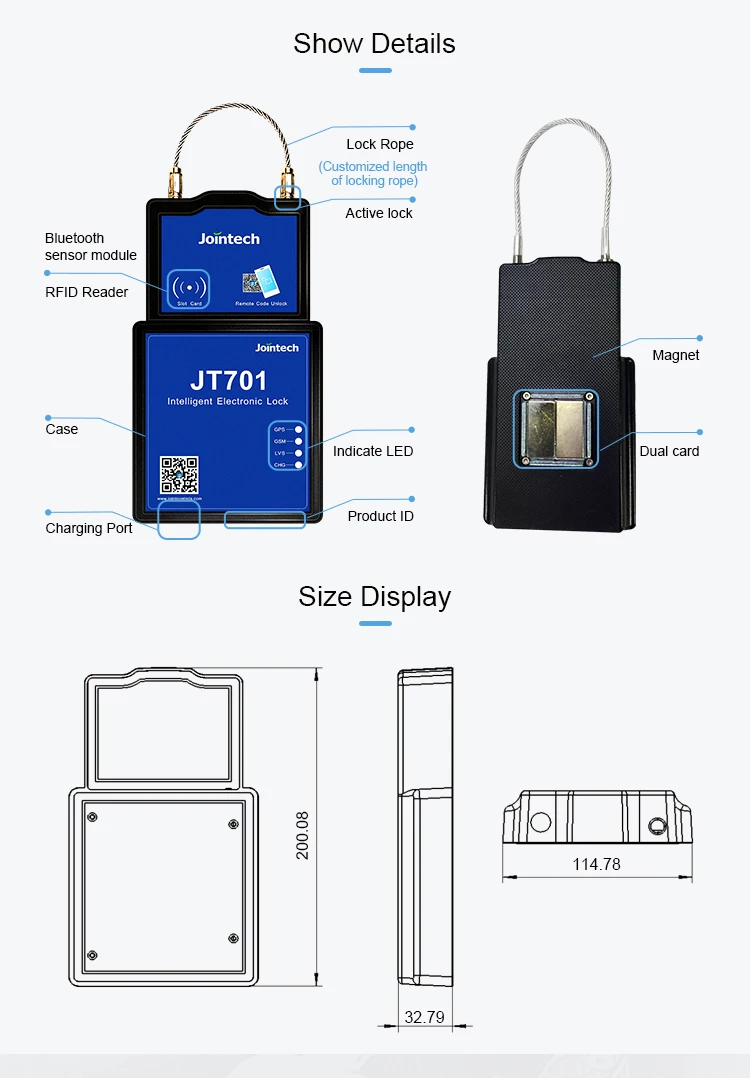 Jointech JT701 Mobile APP SMS Remote Unlock RFID Unlock Electronic Container GPS Tracking Padlock