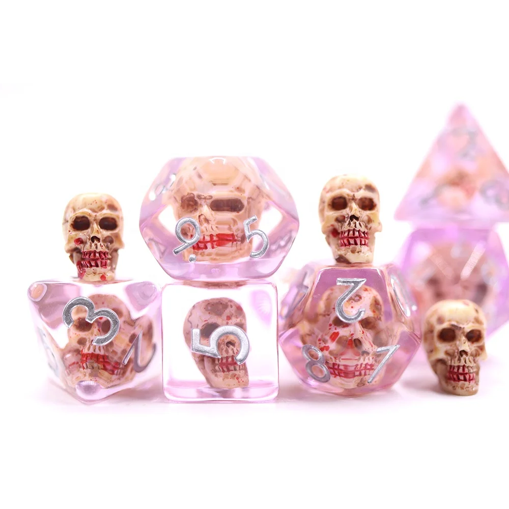 Conjunto de Dados de Caveira com Sangue Personalizado 7pcs - Atacado Transparente Borda Suave Resina Novo Produto