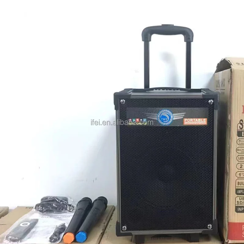 8 Inch Multi Function Big Wireless Speaker Outdoor Portable Wireless Trolley Speaker with Wireless Microphone and Remote