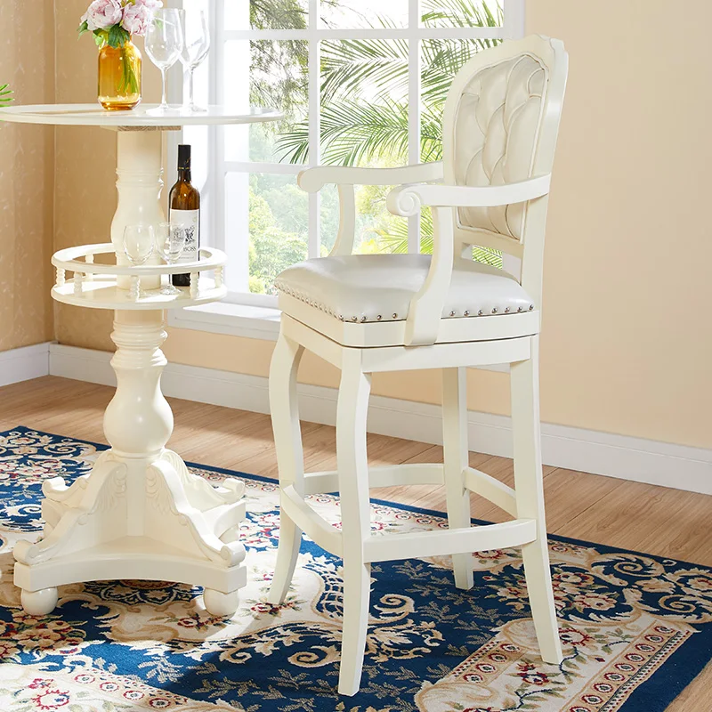 Modern Bar Furniture Solid Wood Bar Stool Chairs White Leather Bar