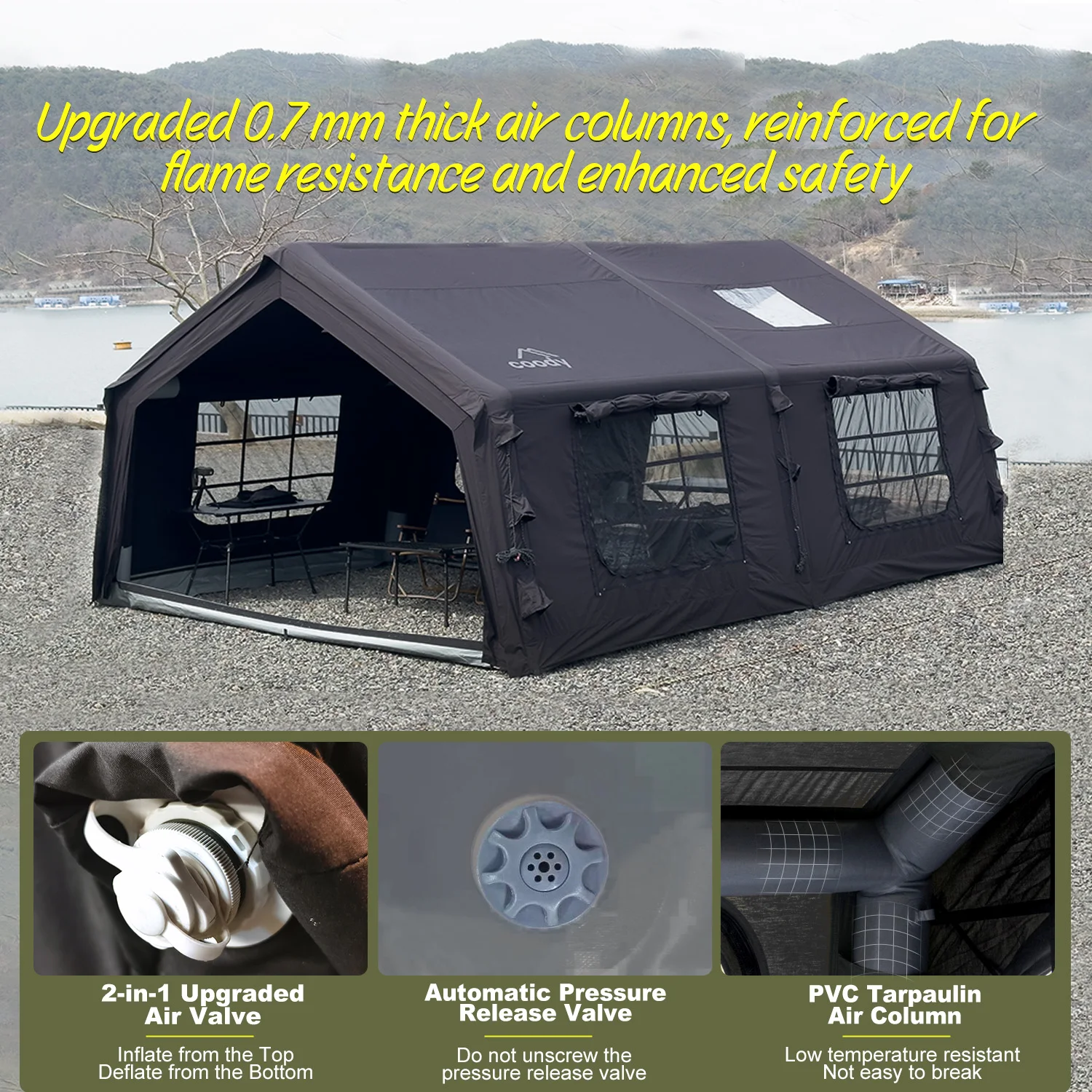 Coody Familia 17.2 エアテント-ブラック 高級屋外キャンプテント