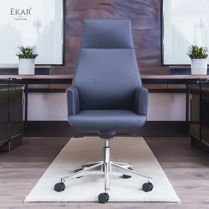 Executive Top-Grain Leather Office Chair with Padded Armrests - Premium Comfort Ergonomic Design factory