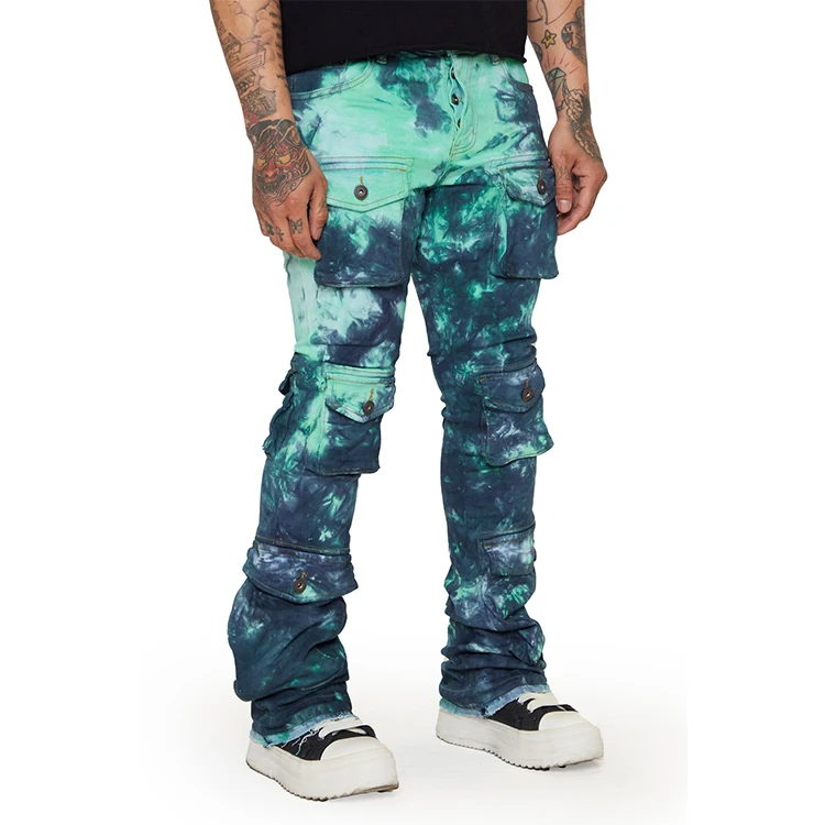 DiZNEW Streetwear Cargo Stack Jeans Custom logo Color Denim Flare Pants ...