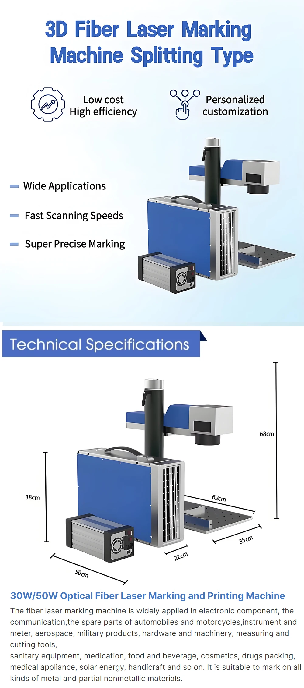 Portable 20W/30W Programmable Fiber Laser Marking Machine New Condition Sheet Marker Engraver for Metal Air Cooling Supports AI