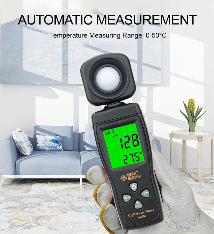 Misuratore Di Luminosità AS803 - Luxmetro Digitale 1-200000 Lux Con Termometro - Per Interni, Esterni E Fari Auto - Foto 6